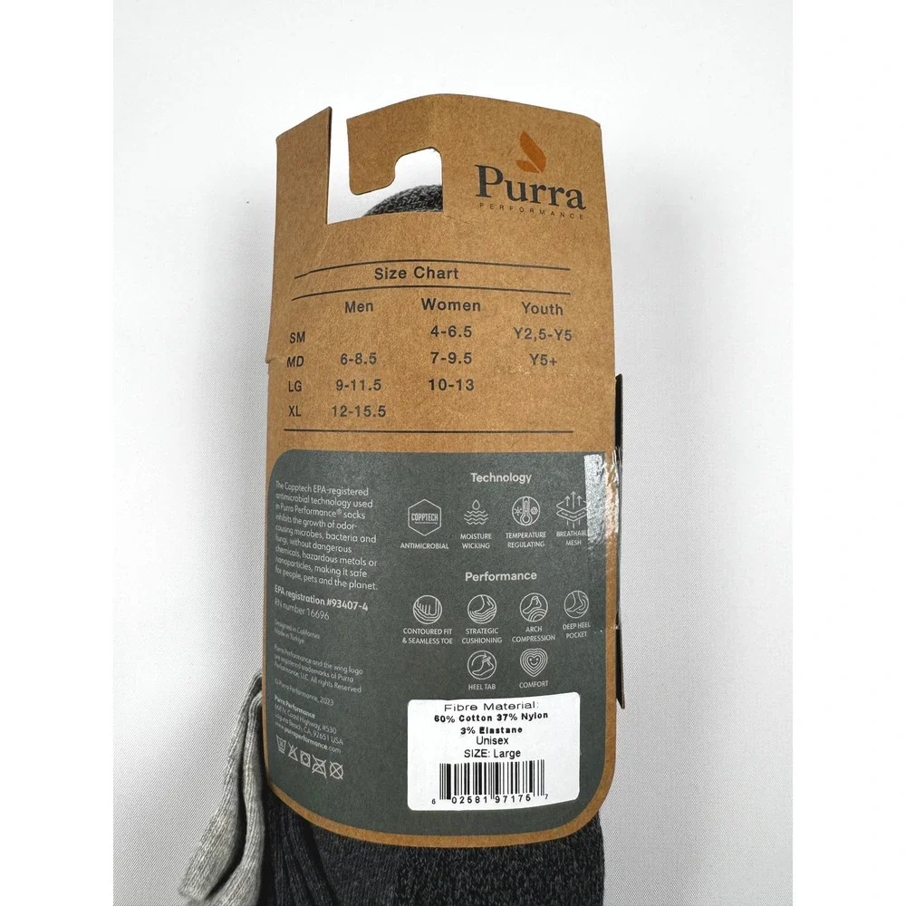 Purra Performance Comfort No‎ Show Socks Large Grey 3-Pack New In Packaging